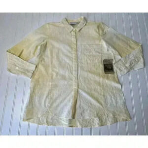 HABITAT Women's Small Lagenlook Top Tunic Shirt Striped Button Yellow NEW 572